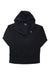 The Mons Royale Men's Nevis Merino Fleece Hoodie is a black zip-up midlayer with long sleeves, ribbed cuffs, and a front zipper, perfect for outdoor wear and shown laid flat on a white background.
