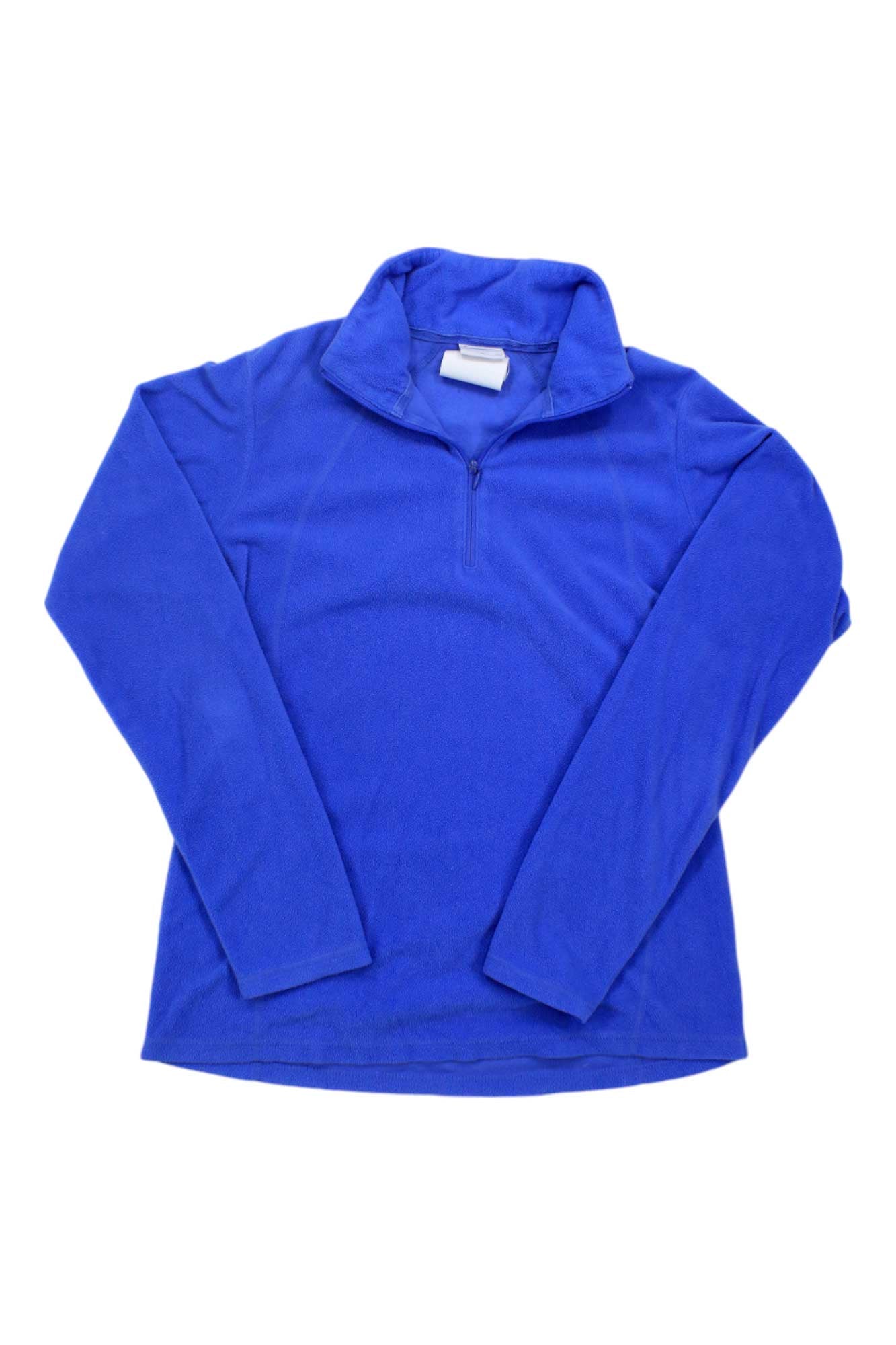 The Womens Basic Quarter Zip Pullover is a bright blue long-sleeve fleece with comfort stretch, shown laid flat on a white background.