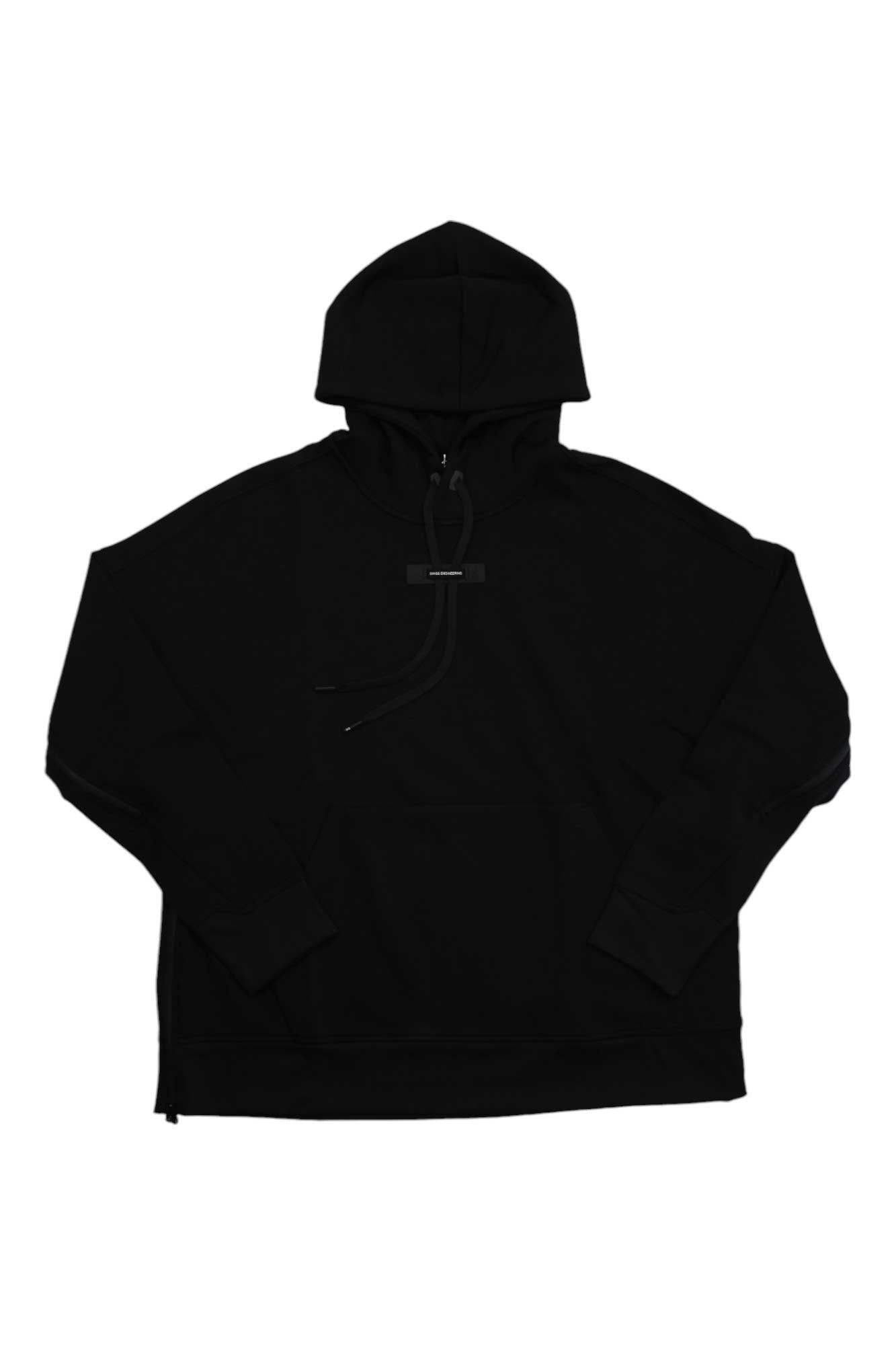 Women's black zip-up hoodie with drawstring hood and kangaroo pocket