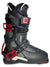 The Dahu Mens Ecorce 01 C M120 Flex Ski Boot, a black all-mountain model with red buckles and accents, features a stiff flex and a blend of plastic and fabric materials. Shown in side profile on a white background.