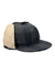 The Stormy Kromer The Snowdrift Cap is a dark gray wool hat with a wide brim and a cream shearling panel covering one side and the back, shown against a plain white background.