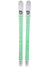 White skis with green chevron graphics and small size labels at tails