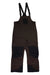 The Flylow Men's Baker Insulated Bib by Flylow is a dark brown hardshell bib overall featuring black adjustable shoulder straps, multiple zippered pockets, and reinforced knee patches, shown flat on a white background.