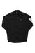 The Rapha Mens Core Long Sleeve Jersey in black features a white chest logo and a single white stripe on the left sleeve. Made from moisture-wicking fabric, it is shown laid flat on a white background.