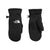 A pair of black The North Face Kids' Sierra Etip Mitts is shown from the front and back, displaying the logo on one mitten, plus an adjustable strap and textured palm on the other.
