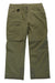 The Spyder Mens Seventy Pant in olive green features front and side pockets, button and zip closure, reinforced knees, waterproof insulation, and a Spyder logo—perfect for snowsports or outdoor adventures.