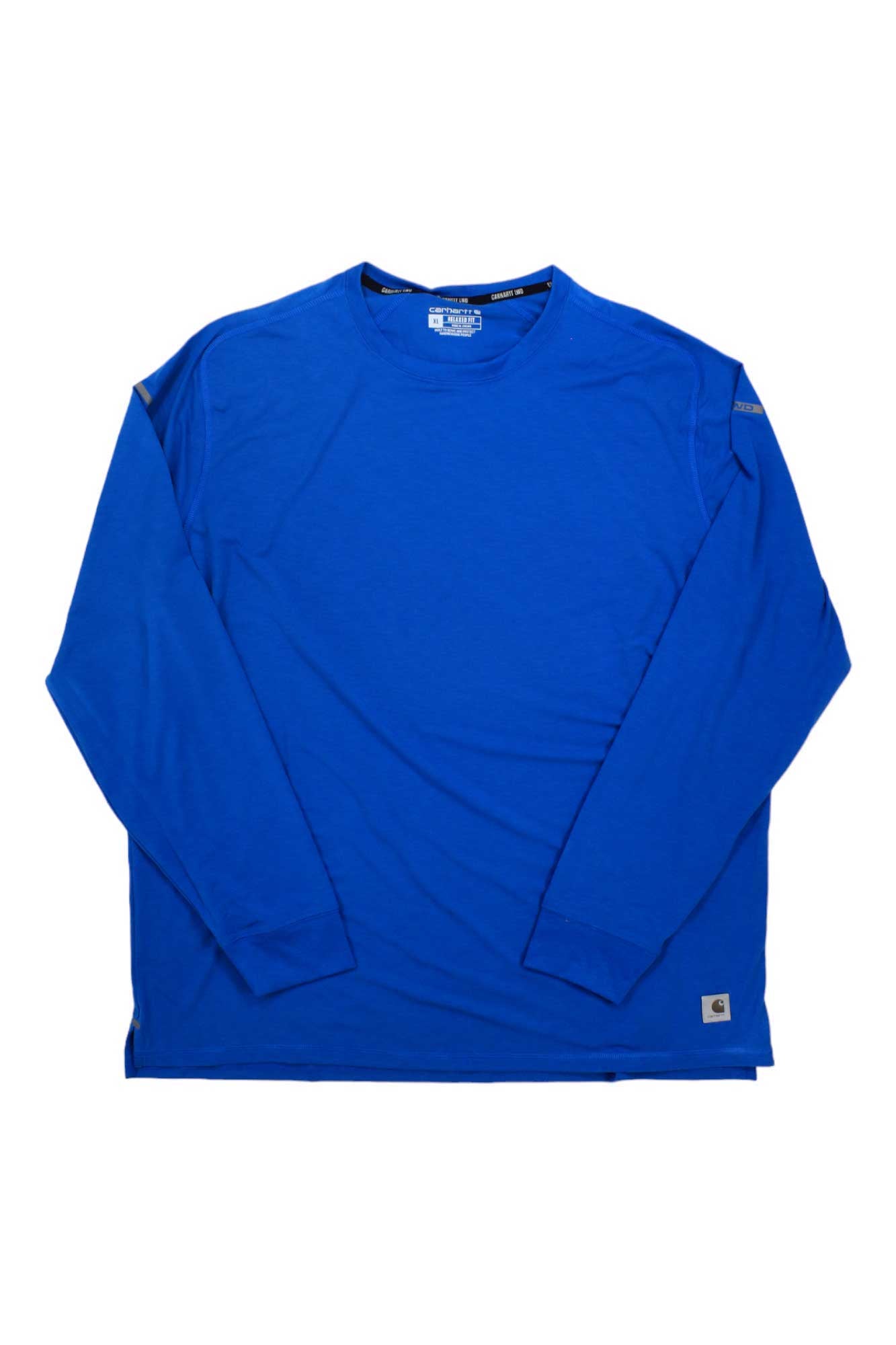Mens long sleeve T-shirt, bright blue crew neck