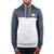Men's 1/4-zip hoodie pullover, navy and light gray color-block, hood with drawstrings