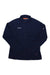 A navy Mammut Womens Aconcagua ML Jacket with long sleeves, white Mammut logo on the left chest and sleeve, made of Polartec Power Stretch Pro for climbing, is laid flat on a white background.
