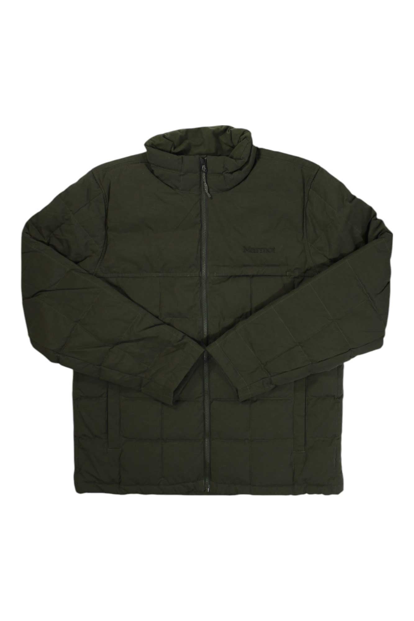 Men's Burdell down jacket, dark green quilted puffer with full zip front