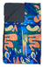 The Eagles Nest Outfitters FieldDay Blanket is made from recycled polar fleece, with a dark gray inner lining and a vibrant blue, green, orange, and yellow abstract outer—perfect as a sleeping bag or cozy outdoor blanket.