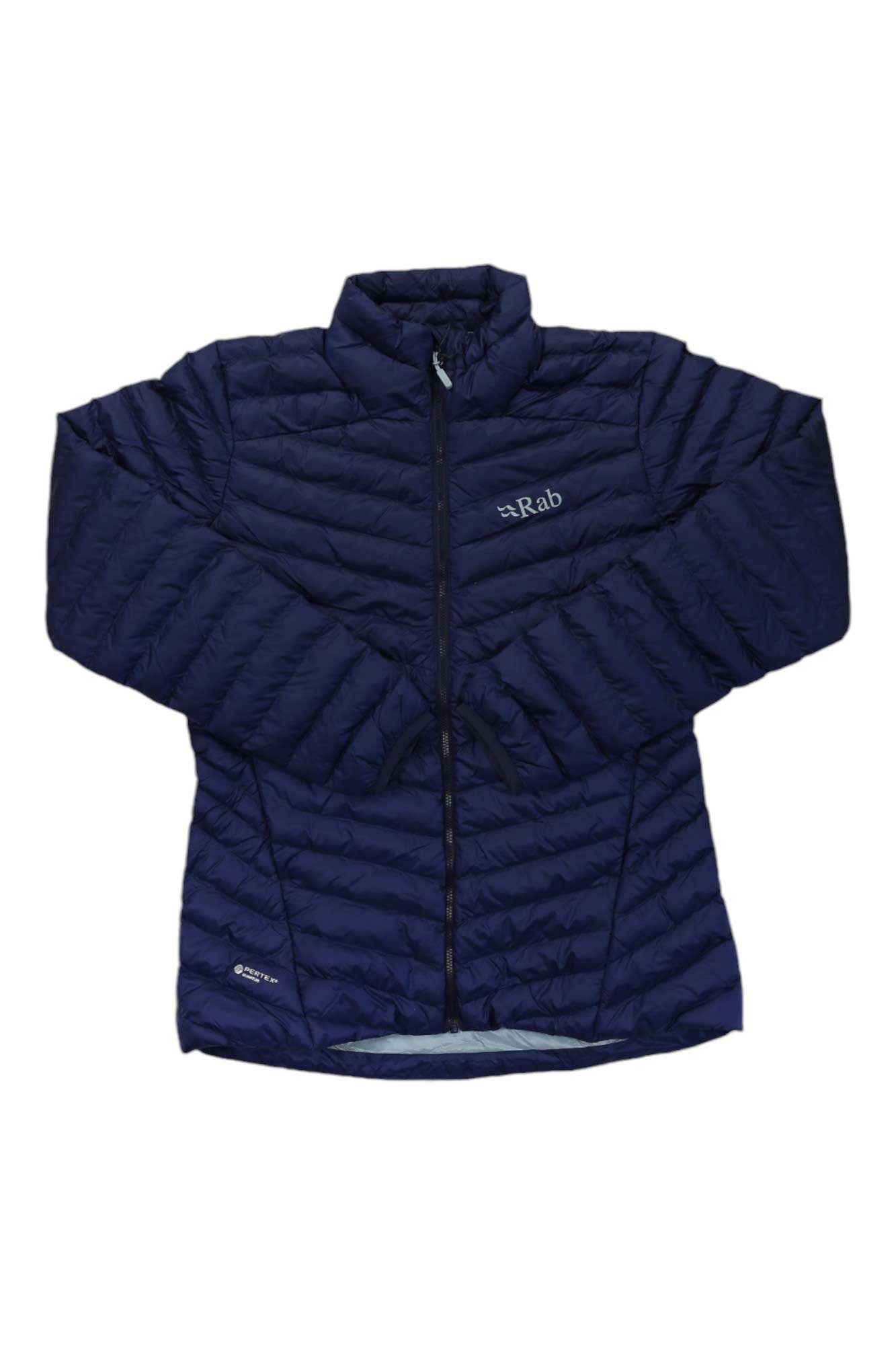 Women's Rab Cirrus jacket, navy quilted insulated puffer with full zip