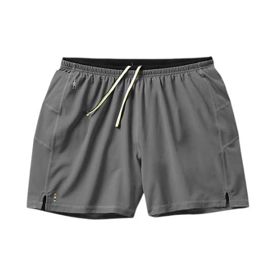 Men's merino sport lined 5-inch shorts, gray with drawstring and side vents