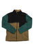 The Billabong Mens Boundary Trail Zip Top features teal sleeves, a tan body, black chest panel, chest pocket, double polar fleece fabric, front zipper, and two side pockets for warmth and style.
