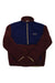 The Mens Wiley Polartec 1/2-Zip Fleece features a navy top, maroon lower body and sleeves, beige trim on the zipper and cuffs, and an embroidered Marmot logo on the left chest.