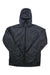 Men's dark black hooded jacket with center zip, roomy fit and elastic cuffs
