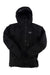 The Arcteryx Men's Beta Insulated Jacket in black features a hood, front zipper, and a small white logo on the left chest, displayed flat.