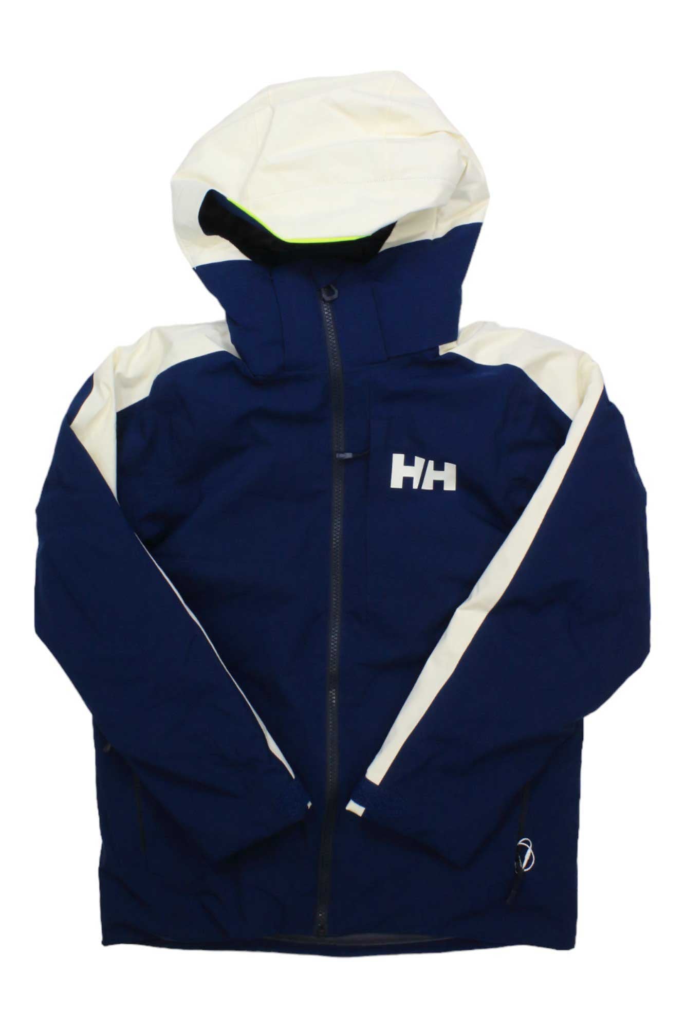 Kids' hooded jacket, navy with white sleeve panels and full zip, HH logo