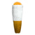 Full-length eco sleeping bag with white top and gold bottom, orange hood trim