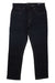 The Black Diamond Mens Crag Denim Pant in dark blue stretch denim is shown flat on a white background with front pockets, belt loops, and golden stitching—stylish and harness-compatible for climbing adventures.