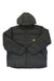 The Carhartt Mens Montana Loose Fit Insulated Jacket is dark gray with Rain Defender and Wind Fighter tech, a hood, front zipper, buttoned chest pockets, and a Carhartt logo patch. It’s shown laid flat on a white background.