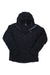 A black Rab Mens Cubit Stretch Down Hoody with a front zipper and long sleeves is shown flat on a white background. This recycled down jacket displays the Rab logo on the chest.