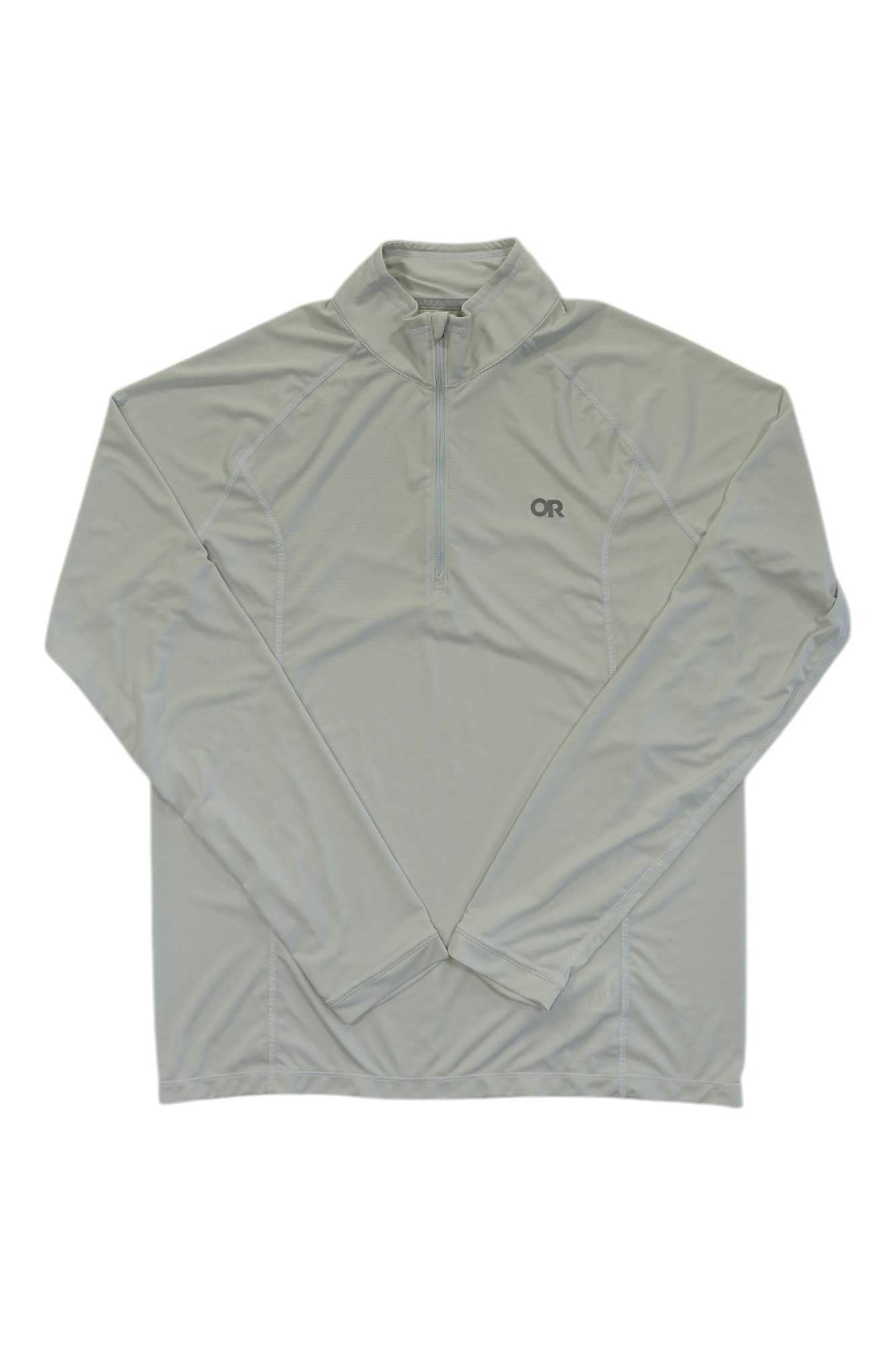 Men's light gray quarter-zip pullover top with long sleeves and zip front