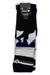 A packaged Stance Range Sock - 2 Pack in size medium, featuring black, white, blue, and gray mountain landscape designs with moderate cushioning for impact protection.