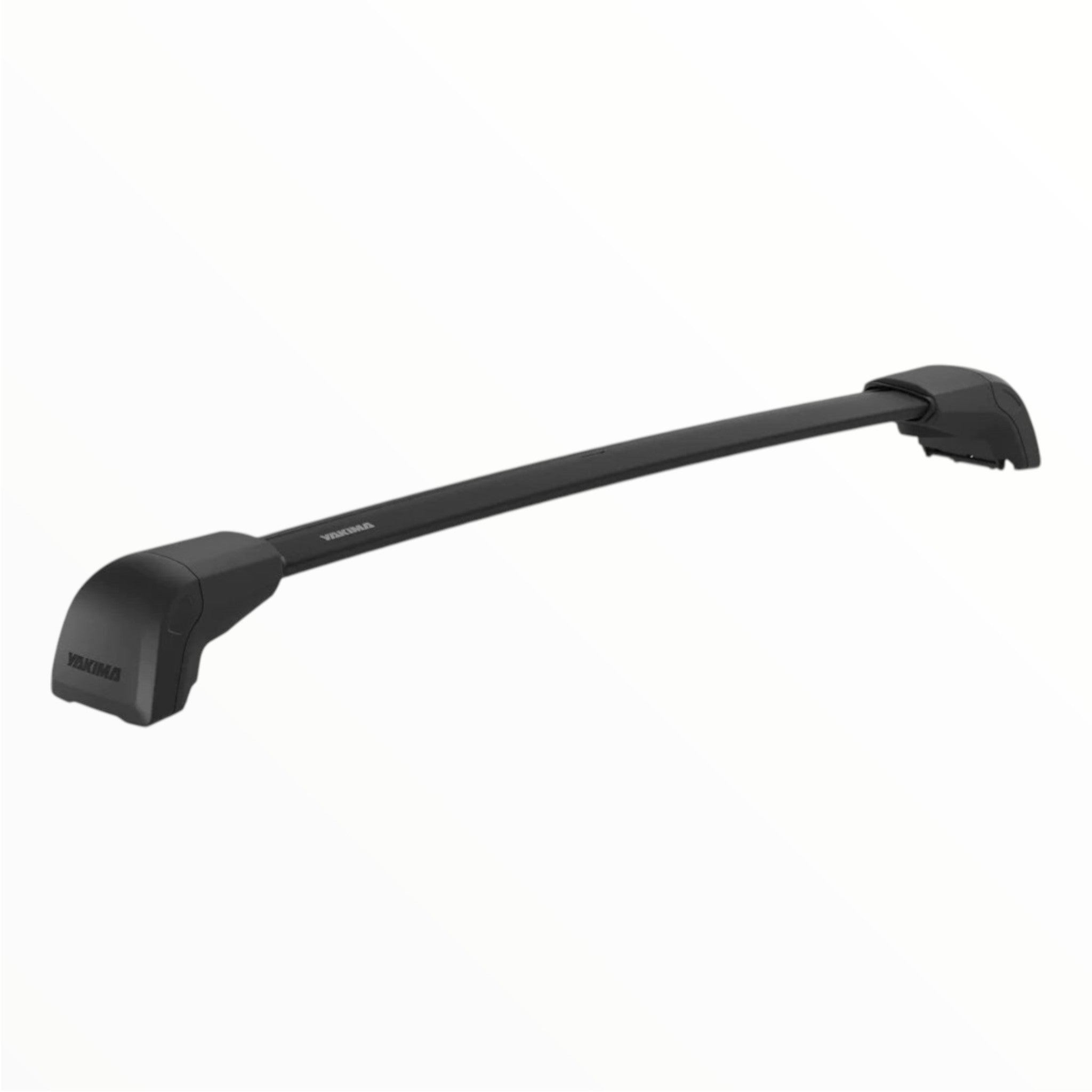 The Yakima BaseLine FX is an aerodynamic roof rack crossbar with end-mounted feet, ideal for vehicles with naked roofs, shown isolated against a white background.