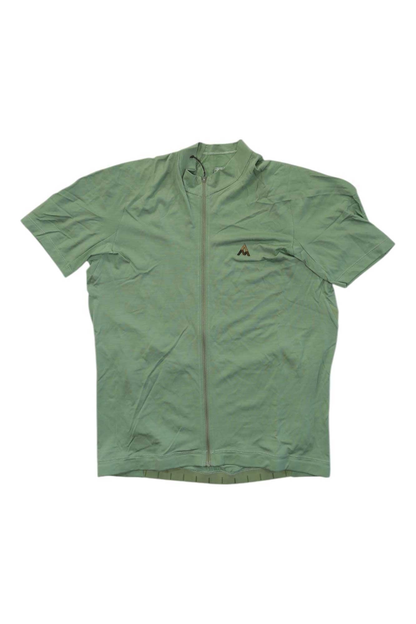 Men's merino SS jersey in fern green, chest pocket and zip front