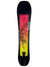 The Rossignol Kids Jibfluence Snowboard features a black border, vibrant red to yellow gradient center, winged tiger graphic, Twin Freestyle flex, and a barcode sticker—ideal for young riders.