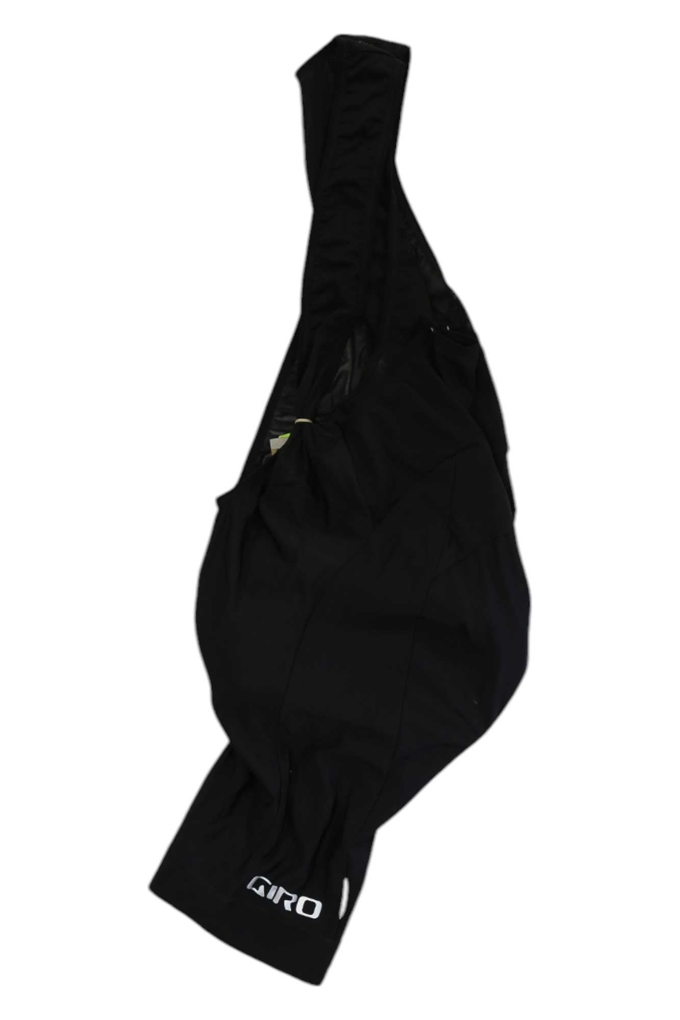 The Giro Mens Chrono Sport Bib Short is a black bib with shoulder straps, UPF 50+ protection, and a white GIRO logo by the left leg opening, shown on a plain white background; perfect cycling gear for men.