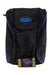 The Sportube Traveler Boot Bag is a black backpack with blue accents, zippered compartments, and a top flap displaying the Sportube logo. Ideal for carrying snowboard or ski boots. A product tag is attached to the front loop at the bottom.