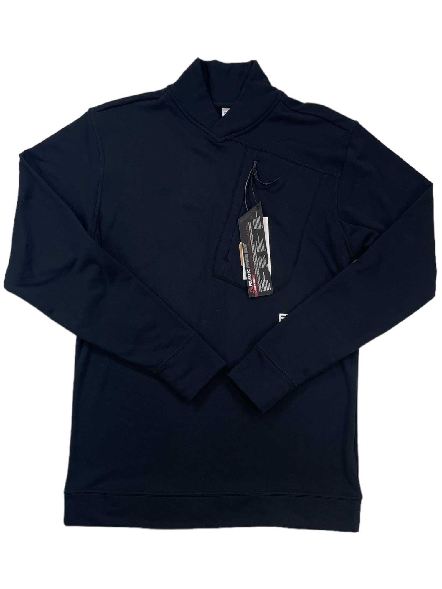 Women's dark navy quarter-zip pullover with long sleeves and side Swoosh logo