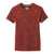 Women’s short-sleeve active top in rust orange with palm leaf pattern, crew neck.