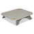 The Nemo Moonlander Dual Height Table features a gray, rectangular platform with four angled legs and two caution stickers, offering a rugged design ideal for industrial or safety use as a camp table.