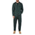 Hooded zip-front onesie with front pockets, dark green with white drawstrings