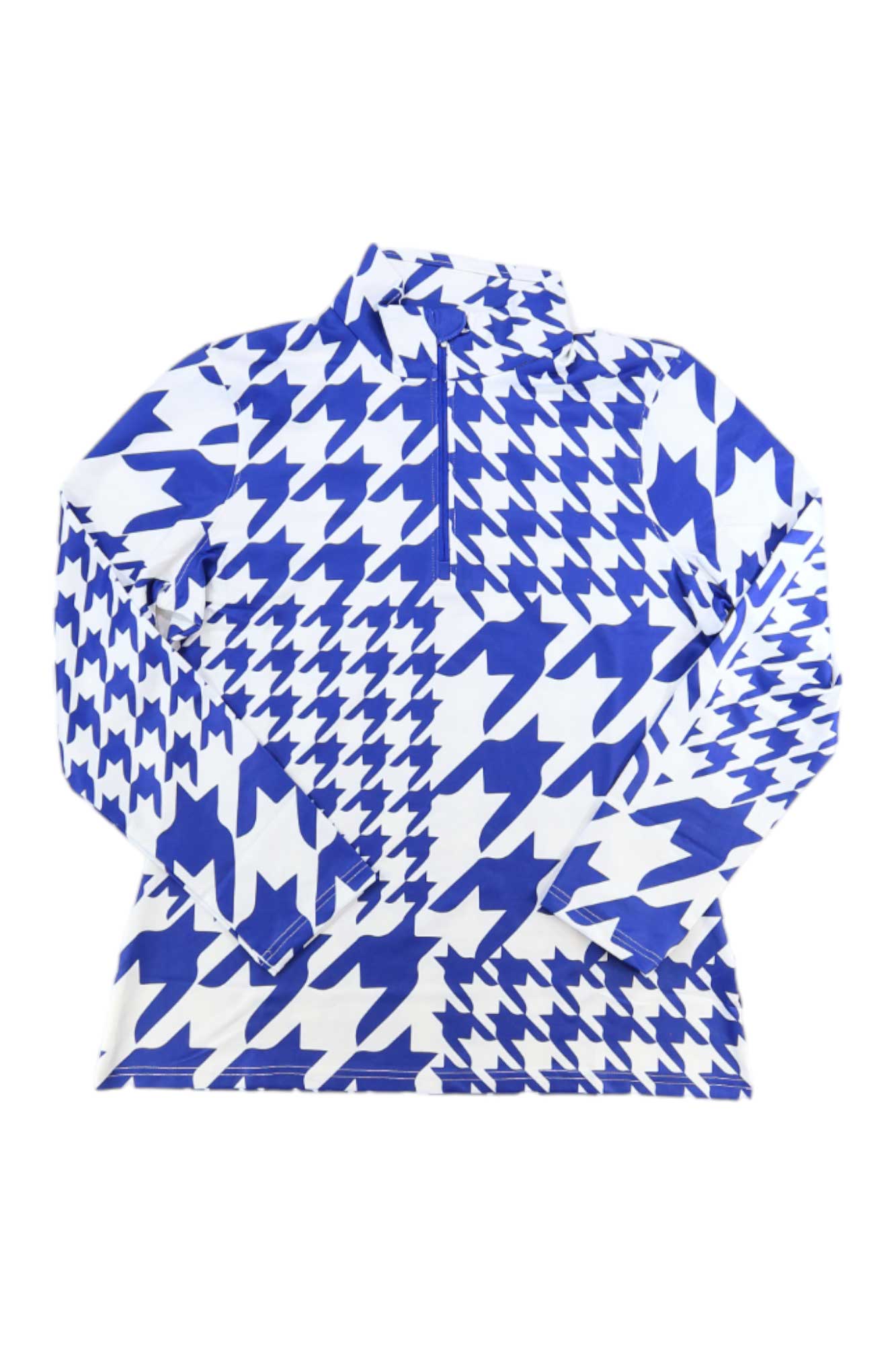 Spyder women's houndstooth 1/2-zip top, electric blue and white pattern
