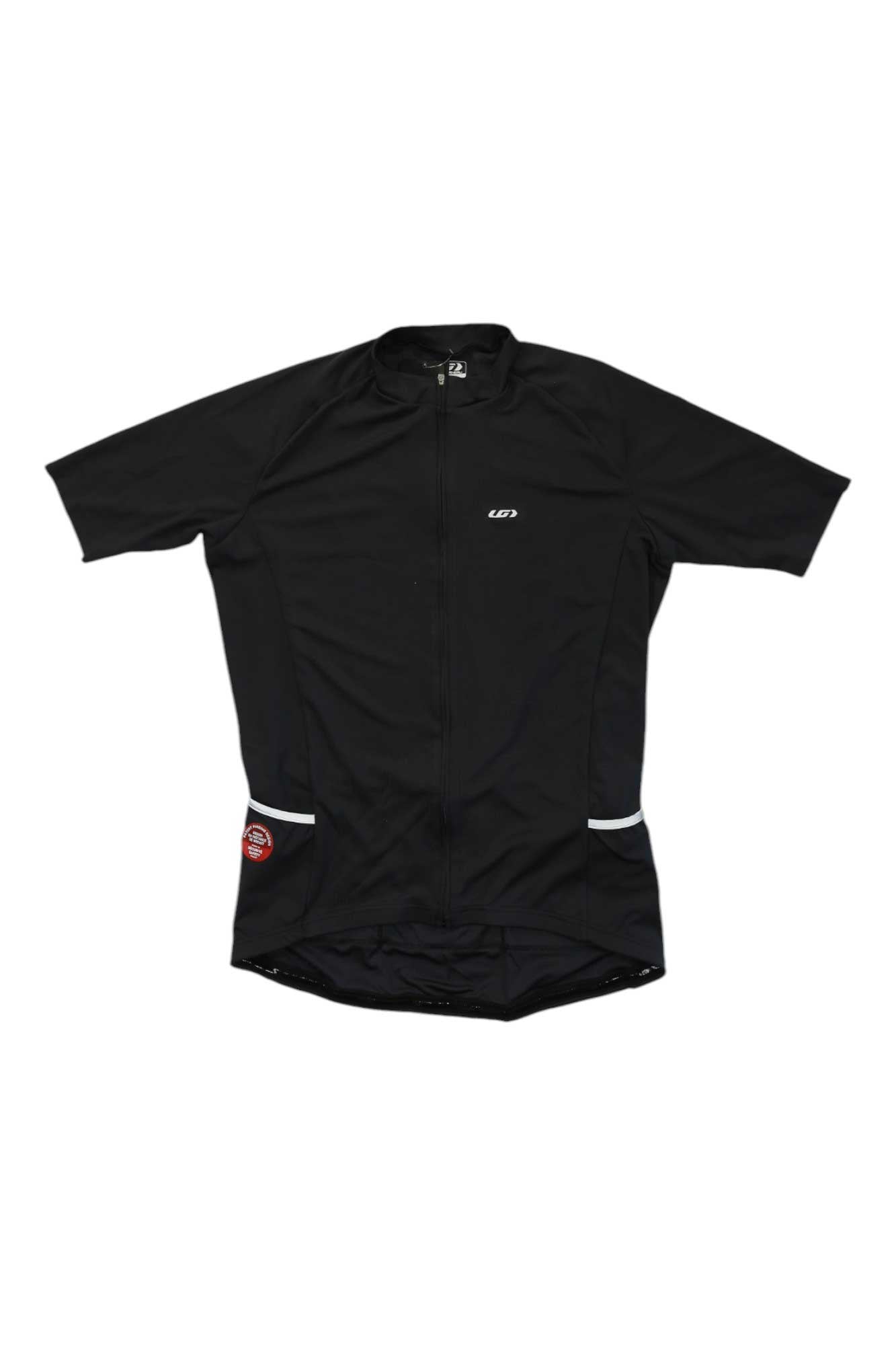 Men's black cycling jersey with full zipper, short sleeves, red side logo