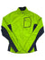 The Womens Gust Jacket is a bright green lightweight softshell with black sleeves and a zippered chest pocket outlined in black, shown laid flat on a white background.