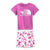 The North Face Infant Cotton Summer Set includes a purple “Born to Explore” tee and white shorts with a pink and purple camo print—a stylish, casual kids' outfit for summer.