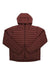A maroon Marmot Mens Echo Featherless Hoody made from recycled nylon with horizontal quilting, Thinsulate featherless insulation, long sleeves, and a full front zipper is displayed flat on a white background.