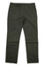 A pair of Toad & Co Men's Mission Ridge Lean Pants in dark olive green, featuring a slim fit, side pockets, and belt loops, is laid flat on a white background.