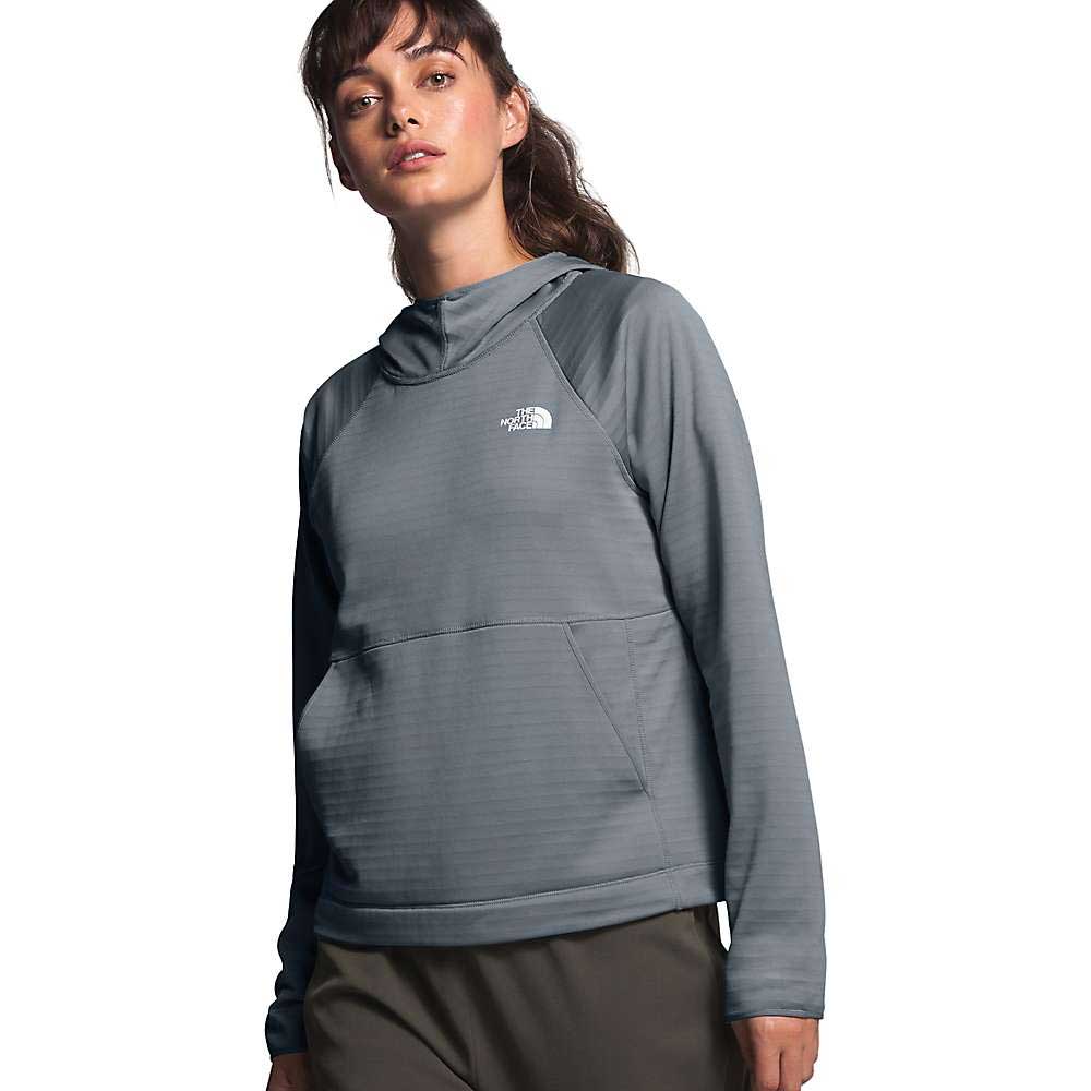 Women’s mid-grey pullover hoodie with hood, kangaroo pocket, and The North Face logo