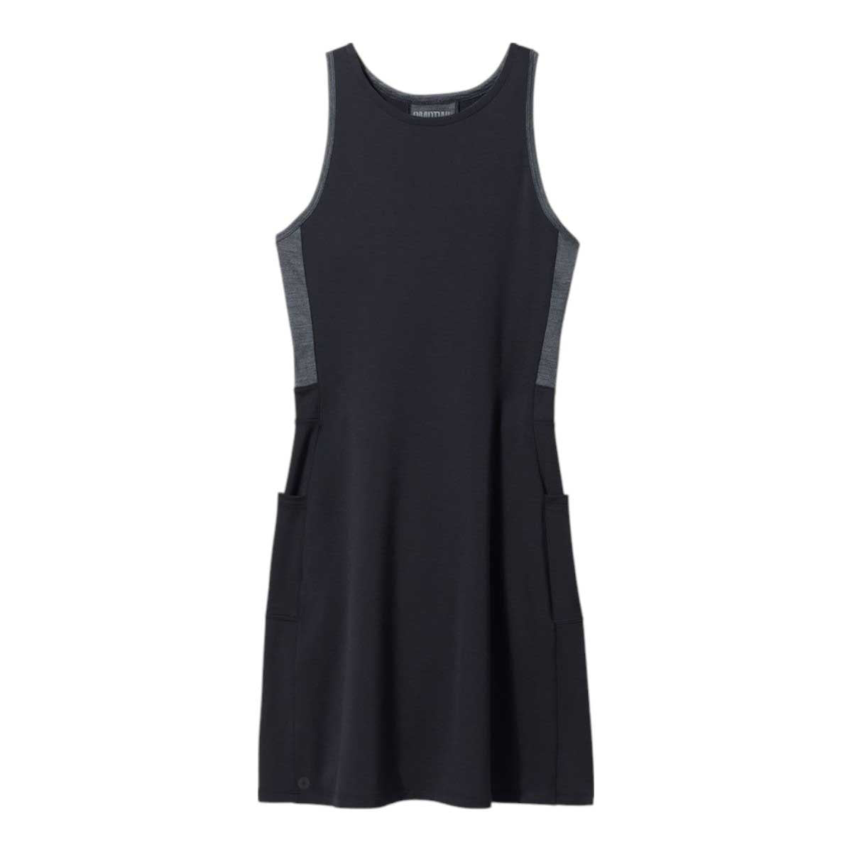 Women's active tank dress, dark charcoal, sleeveless with scoop neck and side pockets