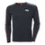 Navy long-sleeve crew shirt with HH logo and red/white striped sleeves
