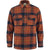 Padded plaid button-up shirt in rust and navy with flap chest pockets