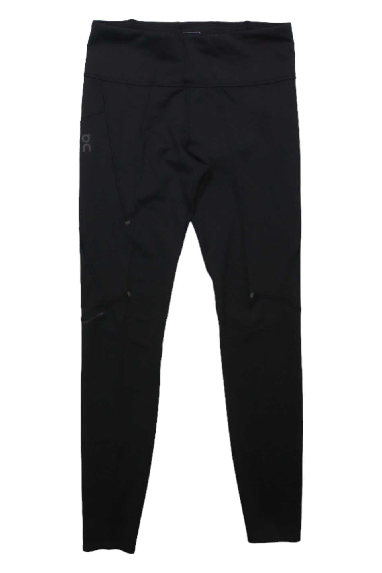 Women's performance tights, black, full-length with elastic waistband and side logo