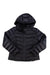Spyder women's hooded puffer jacket in black with full-zip front and quilted stitching