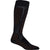 The Icebreaker Womens Ski+ Medium Over The Calf Sock in black and dark brown, made from merino wool with reinforced padding on the shin, heel, and toe, is shown as a single sock against a plain white background.